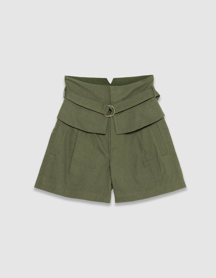 Khaki Shorts mit hoher Taille Damen-6