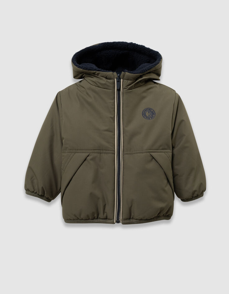 Boys’ khaki and navy sherpa reversible parka-2