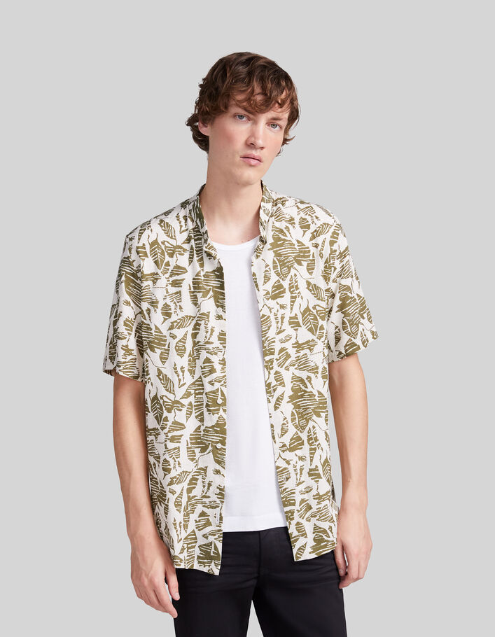 Men’s khaki REGULAR shirt with ethnic motifs - IKKS