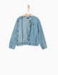 Bomber bleu Tencel© brodé arc-en-ciel dos fille-6