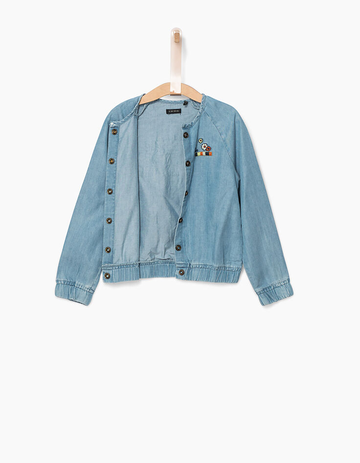 Bomber bleu Tencel© brodé arc-en-ciel dos fille-6
