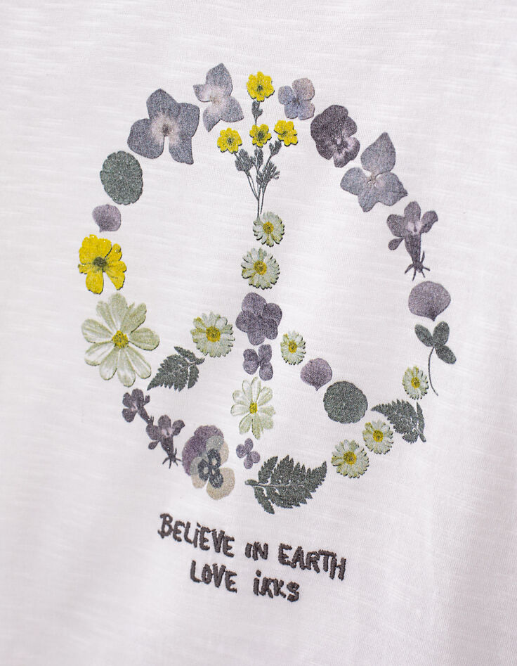 Girls' off-white Peace & Love flower organic T-shirt-5 Girls' off-white Peace & Love flower organic T-shirt-5