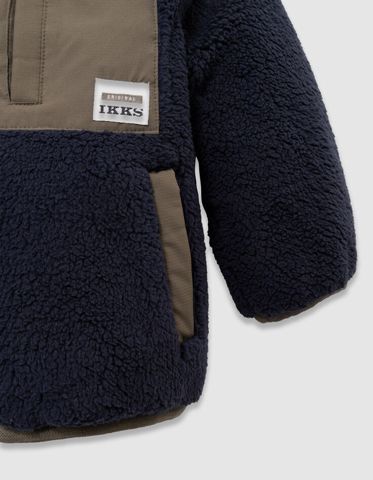 Boys’ khaki and navy sherpa reversible parka-7