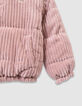 Plumas reversible caqui y rosa pana niña-7