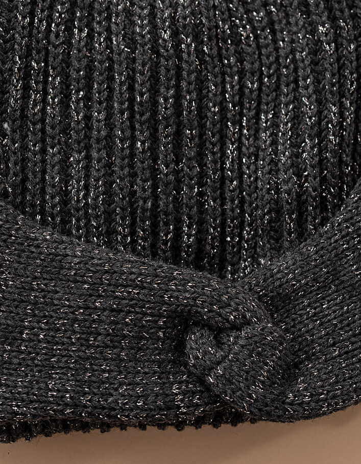 Bonnet gris anthracite en tricot et lurex avec nœud I.Code - IKKS