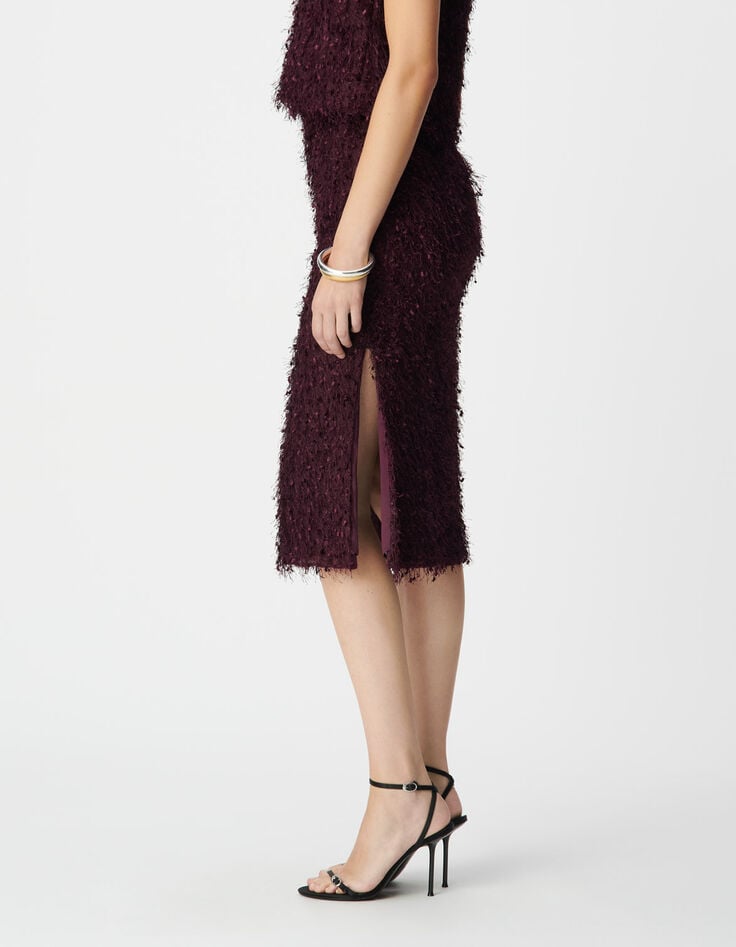 Jupe crayon fendue bordeaux effet plume Femme-4
