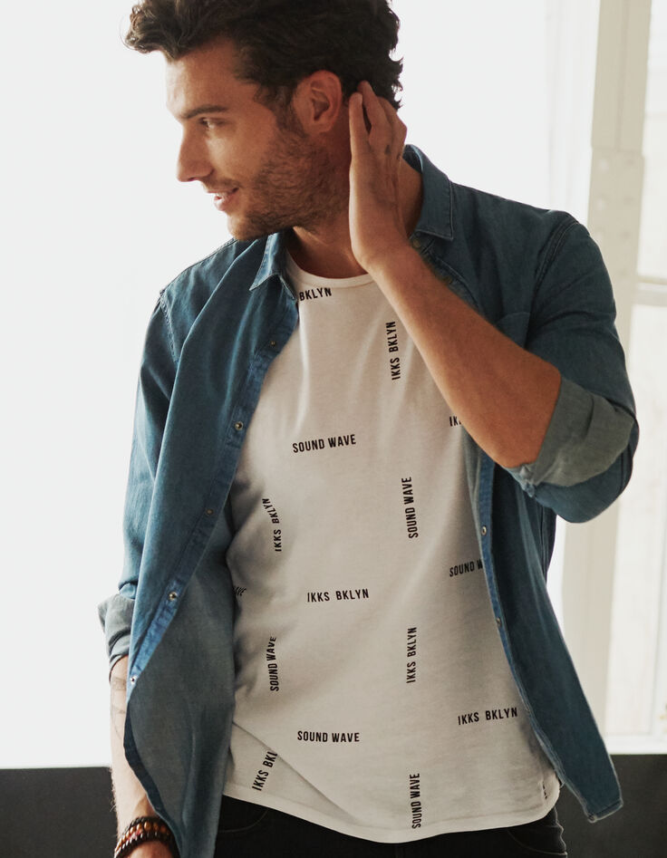 Tee-shirt blanc avec typo Sound Wave IKKS Bklyn Homme-1