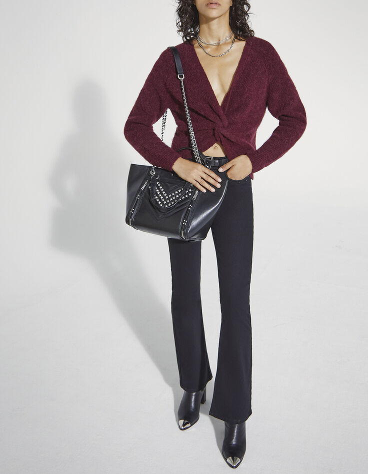 Pull réversible en maille ajourée bordeau femme-7