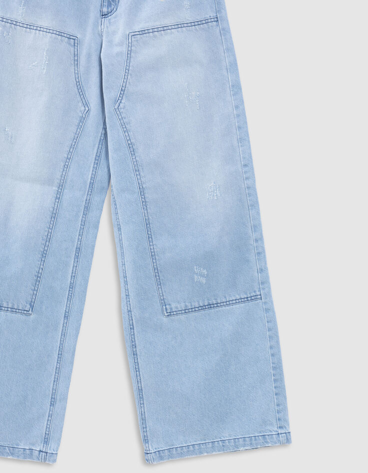 Jean large denim bleu clair effet us&eacute;-2