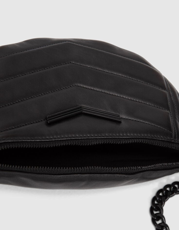 Damen-Bauchtasche THE 1. schwarzes Leder mit Steppn&auml;hten-3