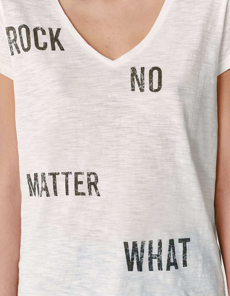 Tee-shirt en coton bio écru visuel message rock femme-2