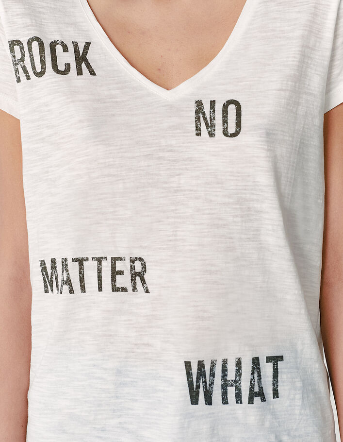 Tee-shirt en coton bio écru visuel message rock femme - IKKS