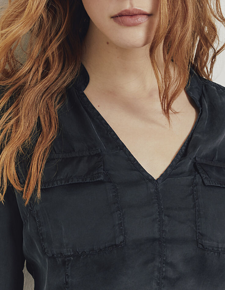 Women’s black cupro blouse with acid wash treatment-4