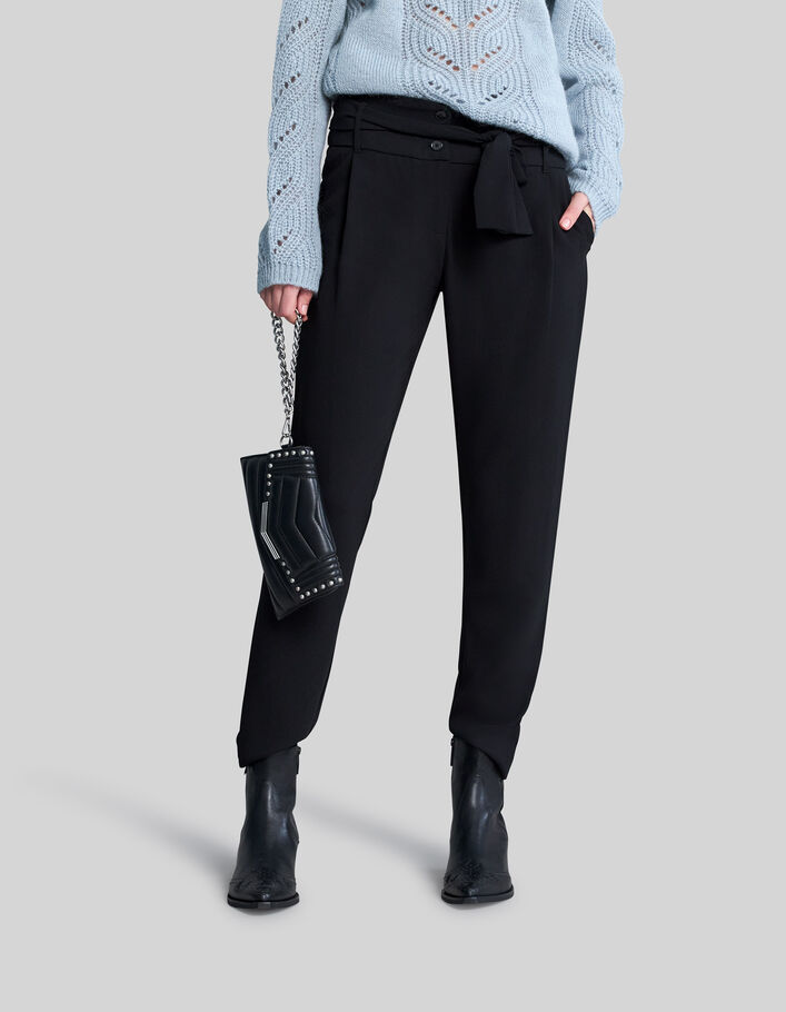 Pantalón de crepé negro talle alto mujer-7