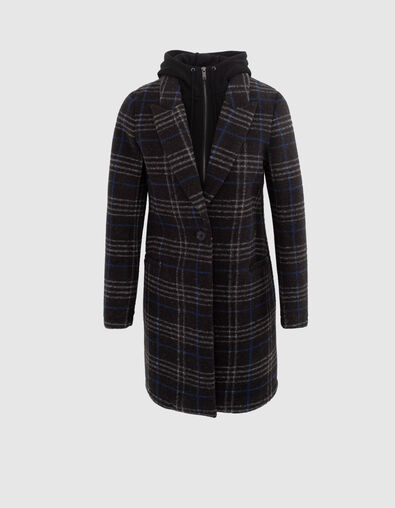 Manteau long à capuche gris à motif carreaux femme - IKKS