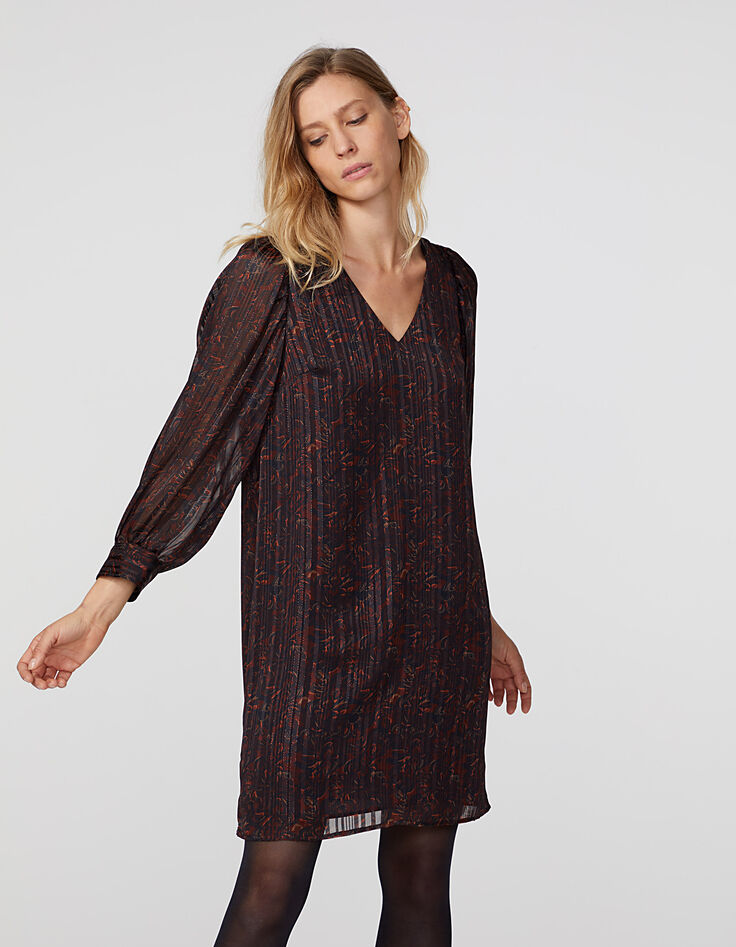 Vestido gasa jacquard metalizado estampado barroco-2