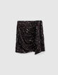 Falda corta bordada de lentejuelas negras para mujer-6