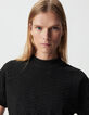 Tee-shirt manches courtes noir lurex maille ajourée Femme-4