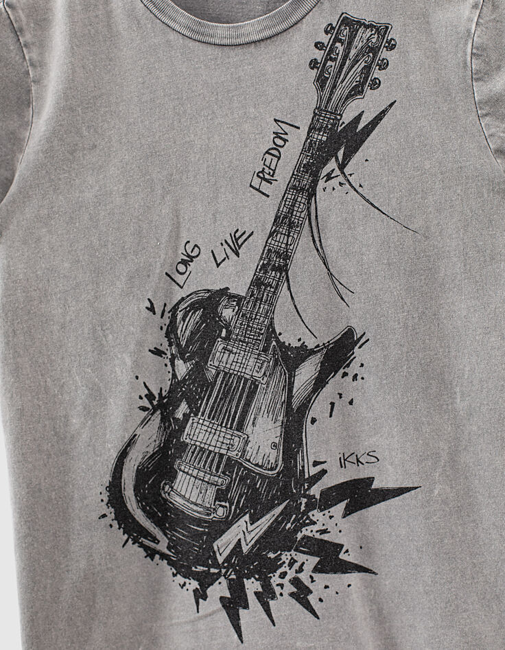 T-shirt gris bio à visuel guitare rock garçon -4