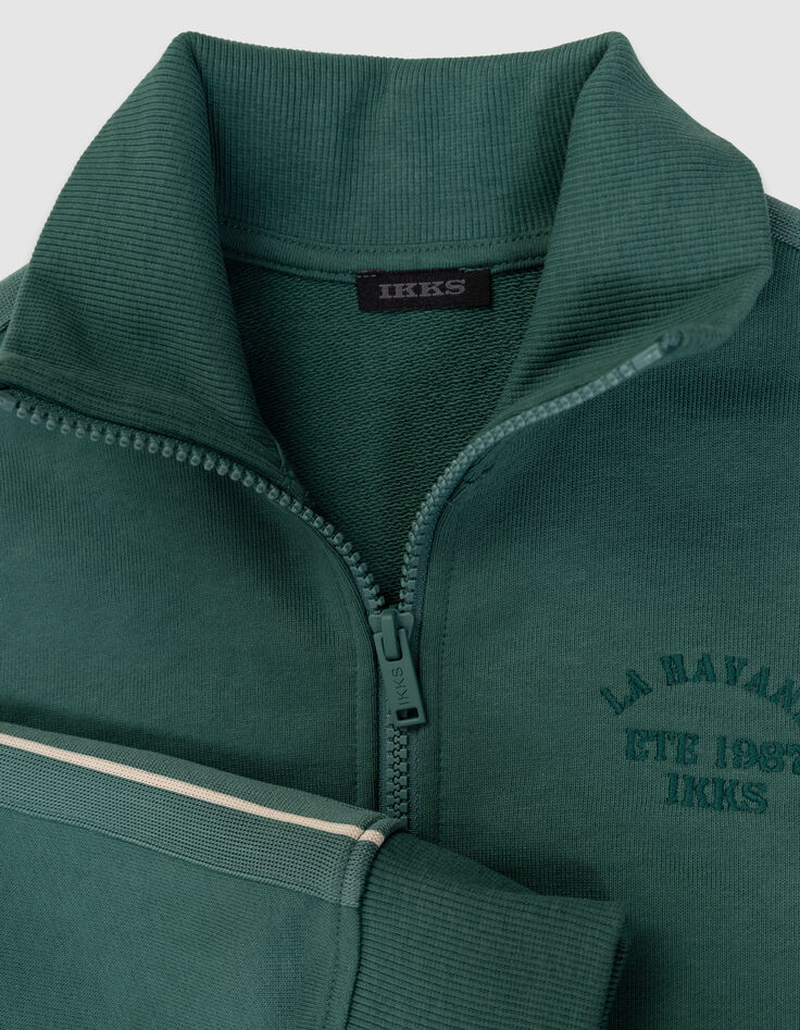 Cardigan zippé vert ganses rayées manches garçon-7 Cardigan zippé vert ganses rayées manches garçon-7