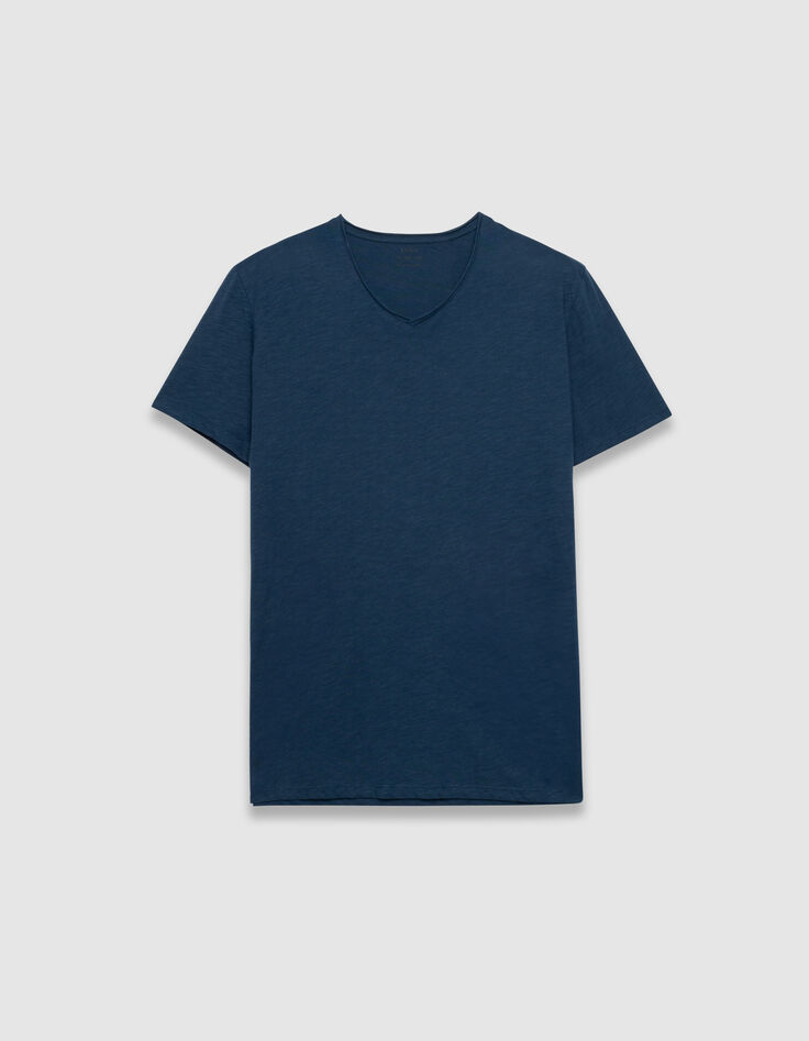 T-shirt encolure V bleu vif coton bio flammé Homme-5 T-shirt encolure V bleu vif coton bio flammé Homme-5