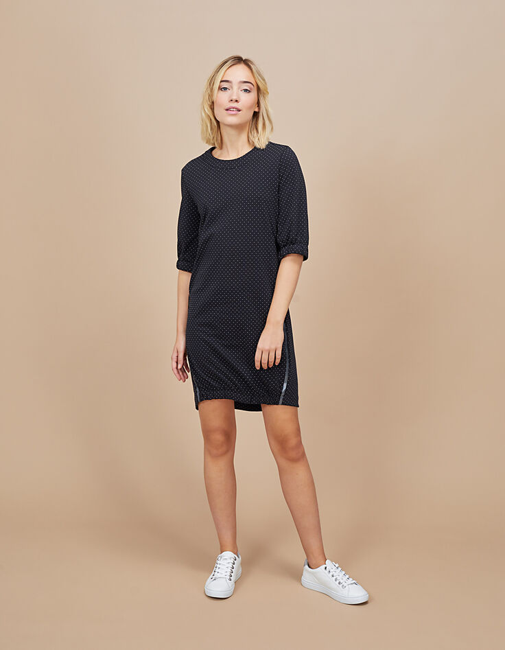 Robe noire maille piquée à micro-cœurs I.Code-6