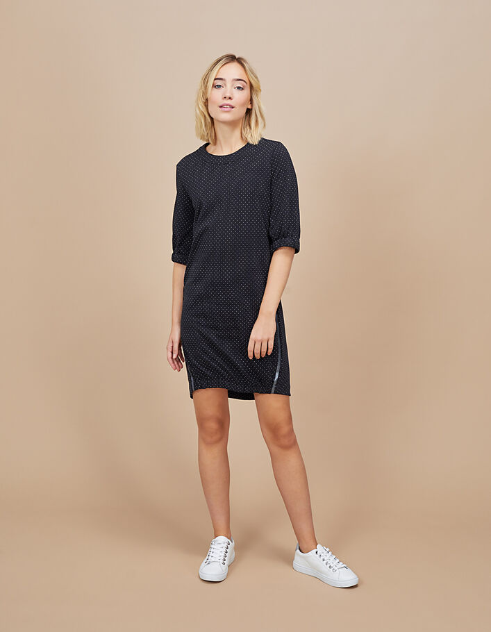 I.Code black pique knit dress with micro hearts - I.CODE