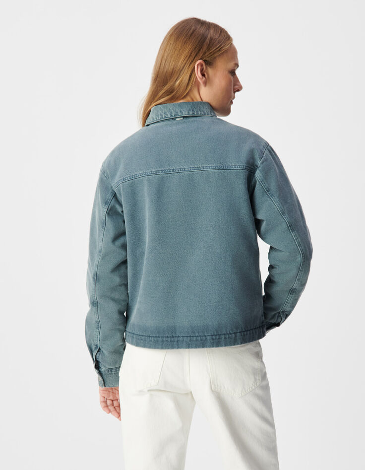 Mujer Chaqueta vaquera oversize azul con forro acolchado-3