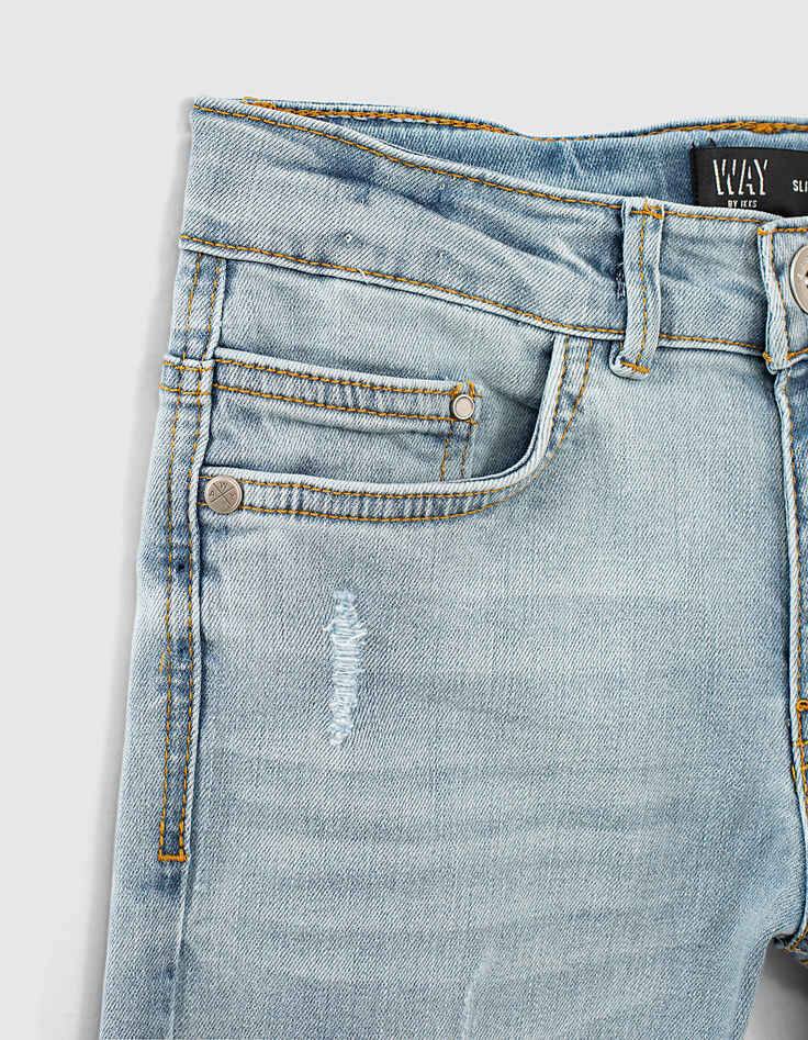 Boys' light blue organic slim jeans + placed distressing-4