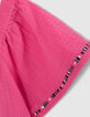 Blouse rose crépon encolure élastiquée fille-5
