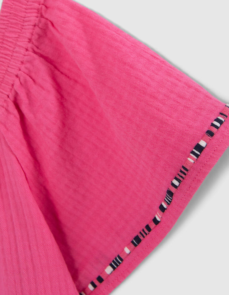 Blouse rose crépon encolure élastiquée fille-5