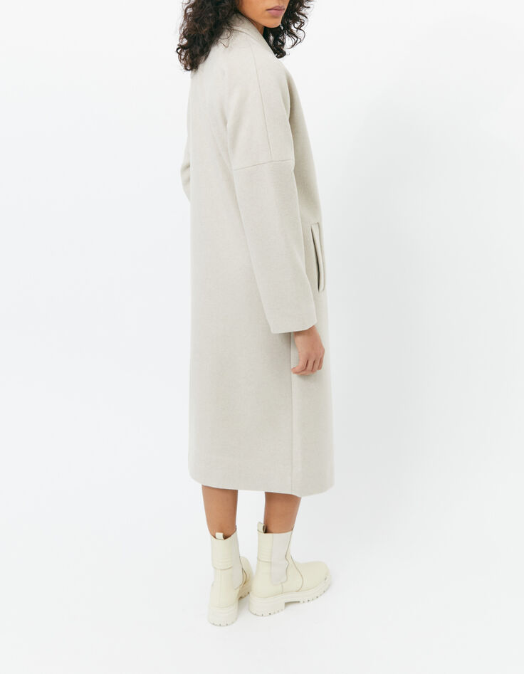 Manteau long blanc en drap de laine recyclé mélangé femme-3
