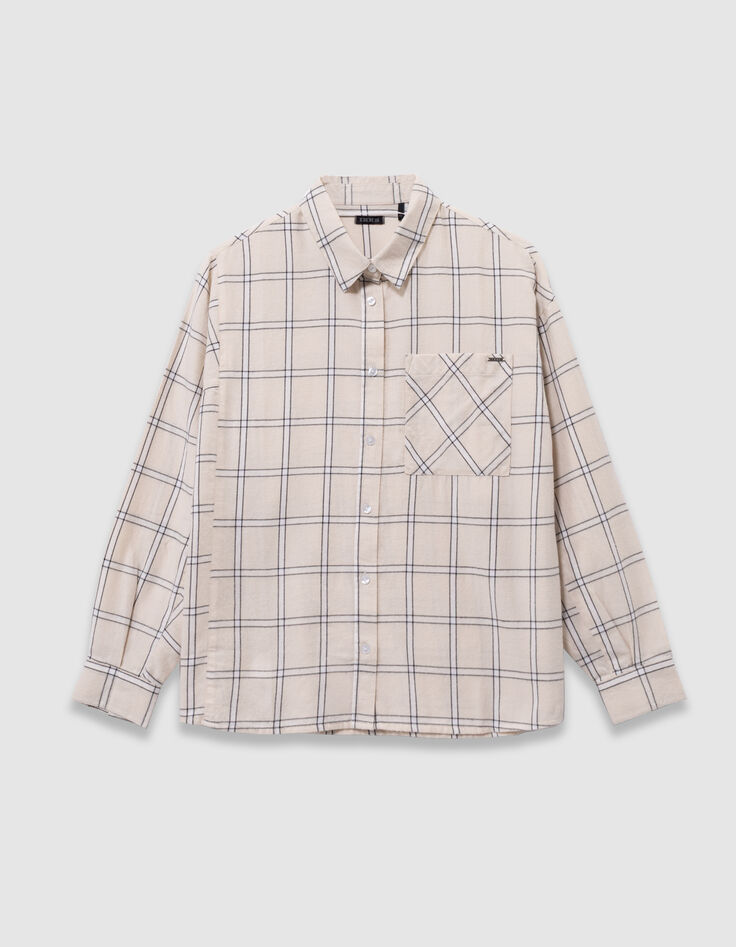 Girls’ ecru and black check shirt-4