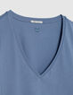 Turquoise Katoenen V-hals T-shirt voor Dames-2
