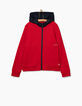 Mittelrote Jungen-Sweatjacke, marineblaue Kapuze -2