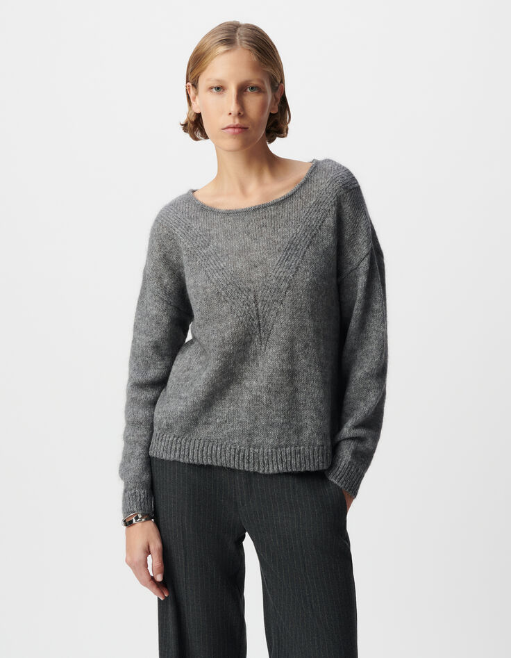 Gebreide trui in grijs visgraatmotief voor dames-3