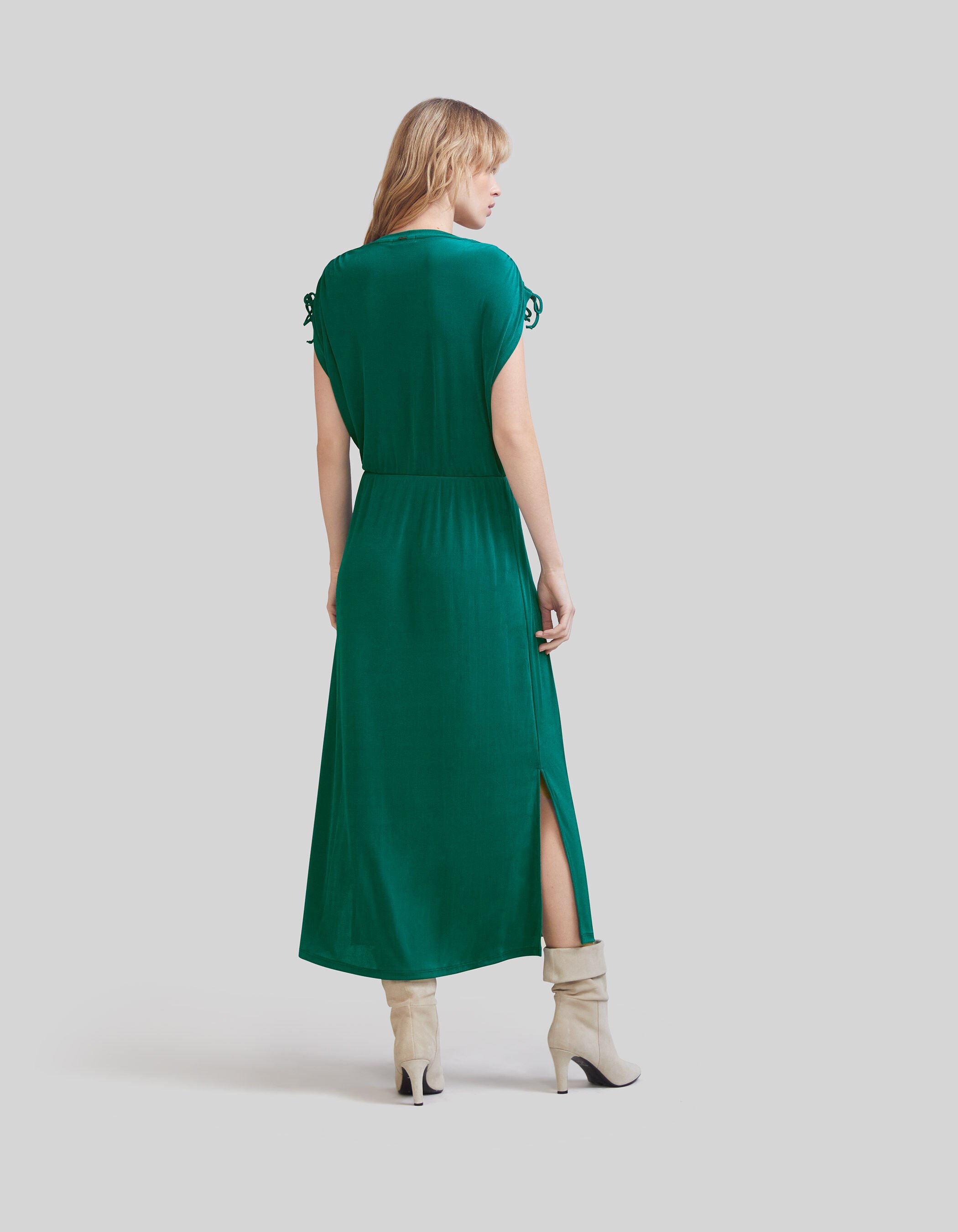 Robe longue emeraude encolure V perlee Femme IKKS
