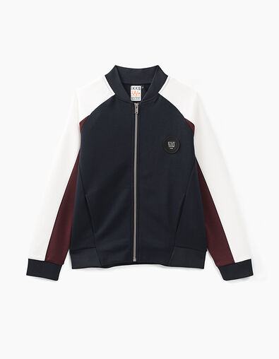 C&aacute;rdigan navy oscuro con mangas blanco y ciruela ni&ntilde;o  - IKKS