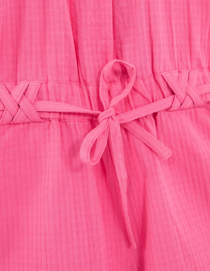 Girls' pink waffle playsuit with elasticated neckline-7
