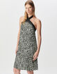 Robe dos-nu plissée grise polyester recyclé panthère Femme-2