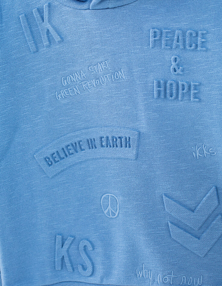 Boys’ medium blue hoodie with embossed slogans-3