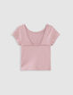 T-shirt rose décolleté dos fille-5