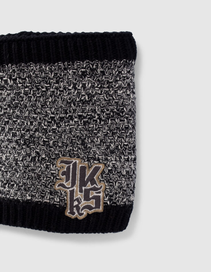 Snood noir tricot chiné badge logo bébé garçon-2 Snood noir tricot chiné badge logo bébé garçon-2