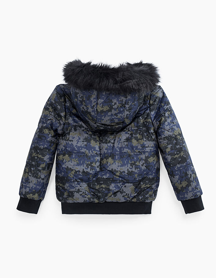Indigo gewatteerde jas met camouflagepixels voor jongens  - IKKS