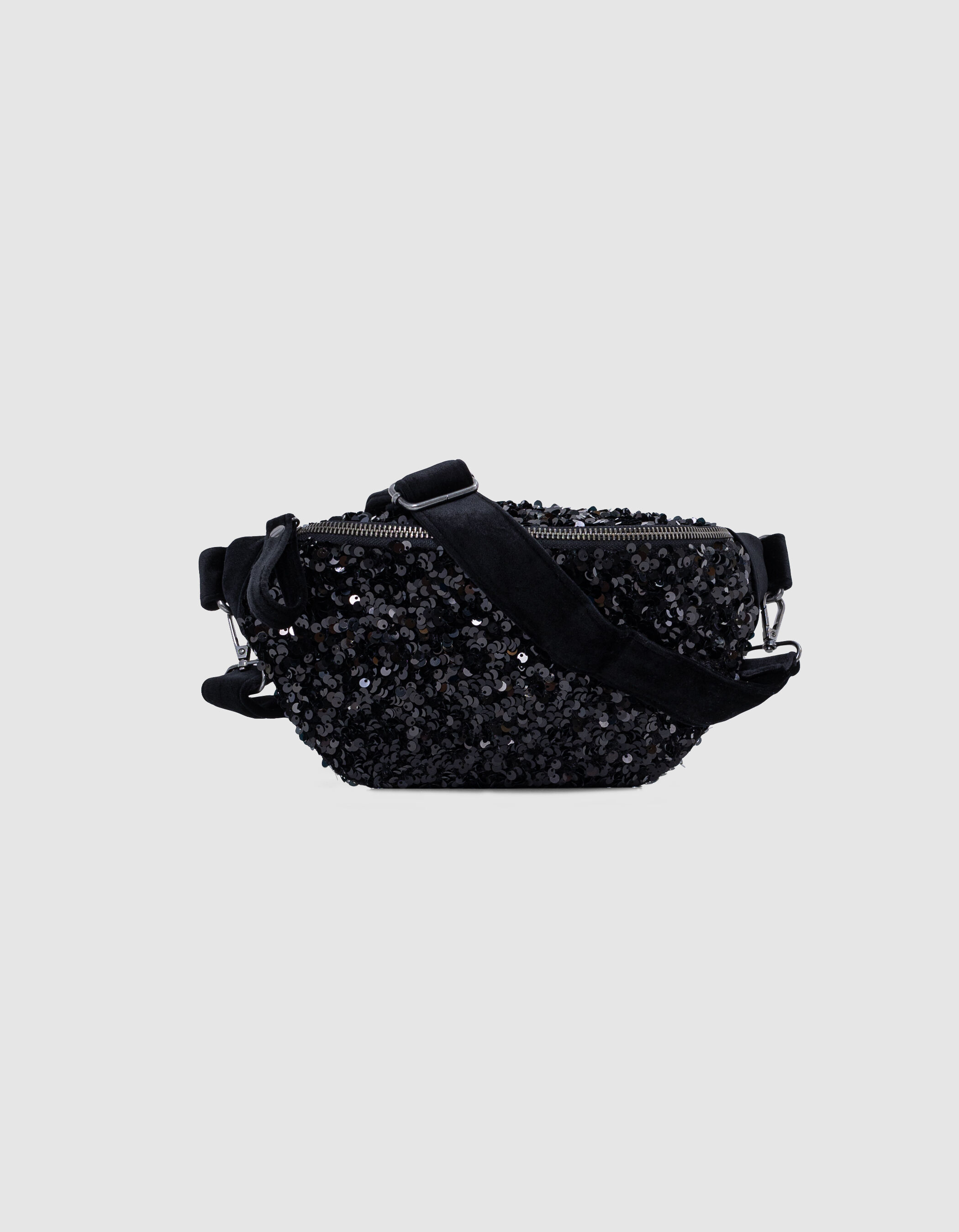 Girl s black velvet sequin embroidered recycled bum bag IKKS