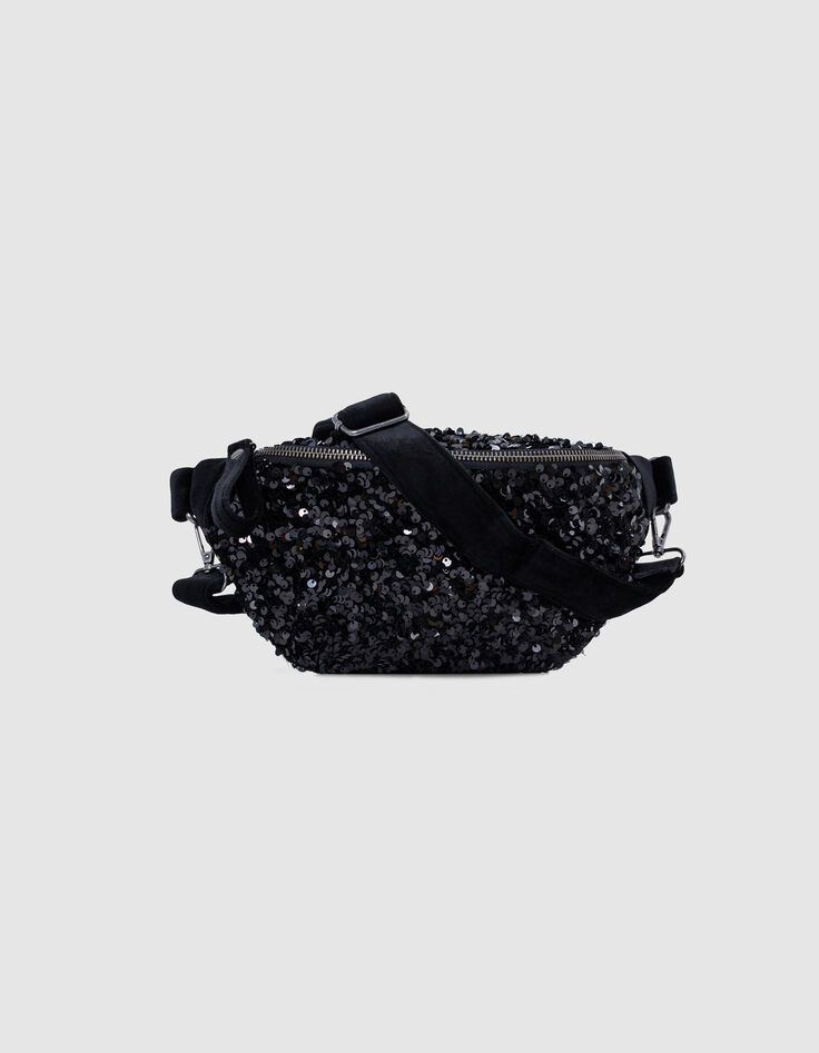 M&auml;dchen-Bauchtasche schwarz, Samt, Pailletten, recycelt-3
