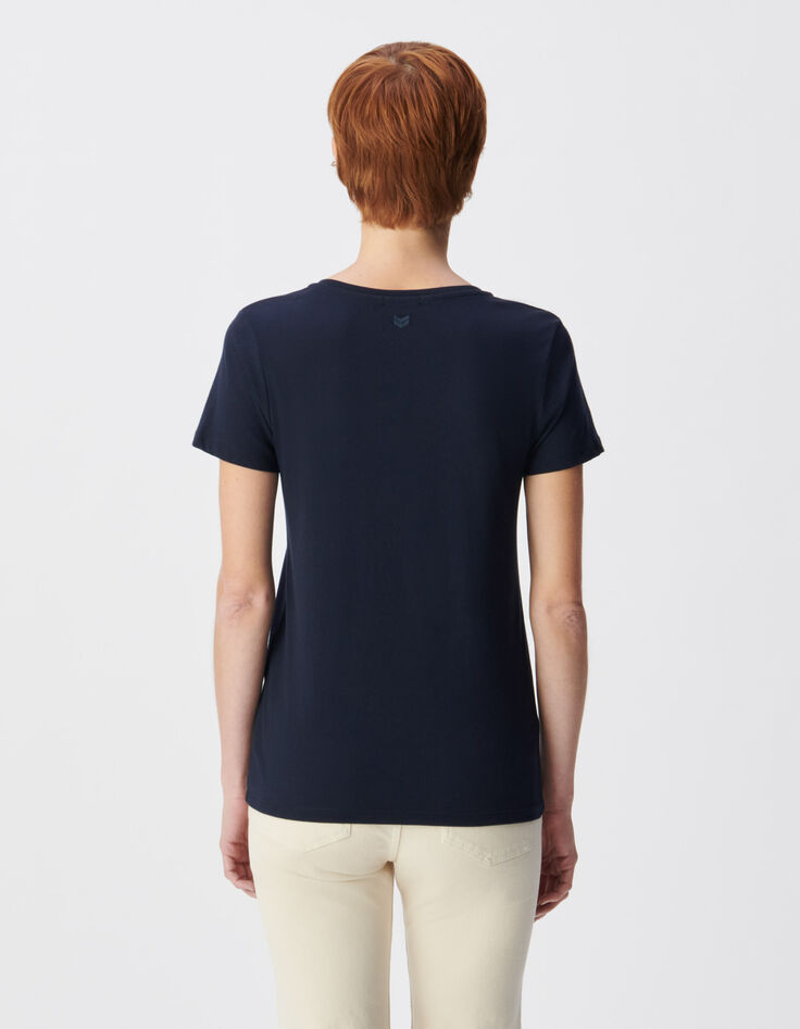 Women's navy chevron embroidery back V-neck tee-shirt-2