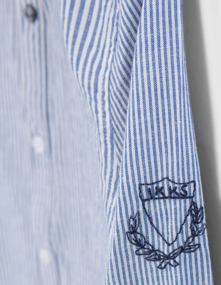 Blauw overhemd met witte strepen en borduursels jongens - IKKS