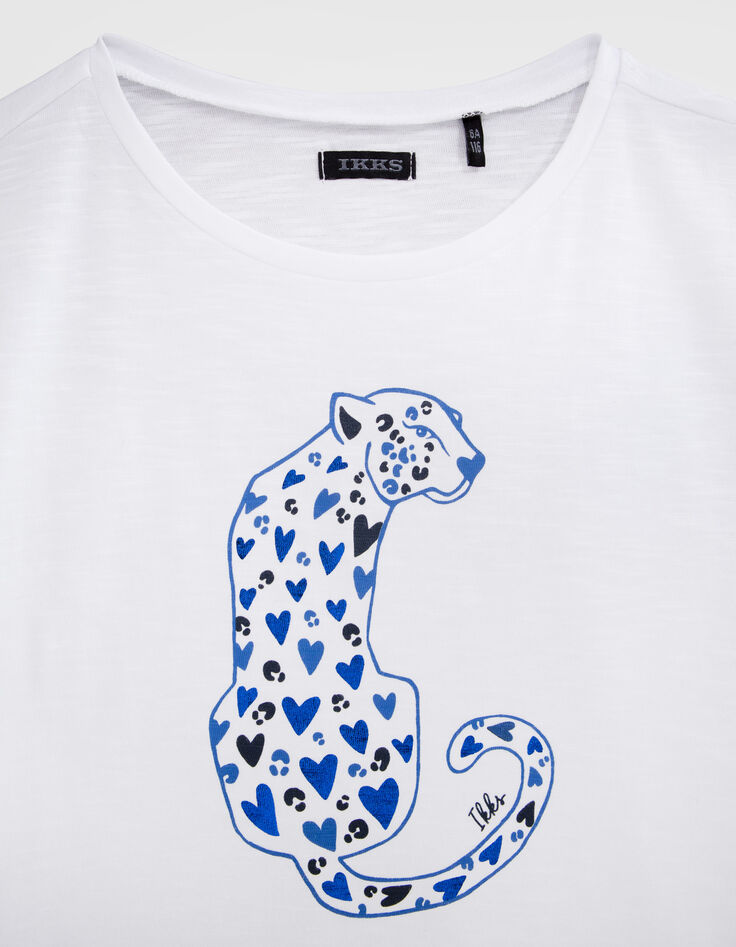 Weißes Mädchen-T-Shirt mit Leopard und Herz-2