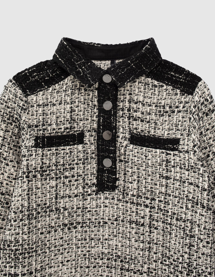Cremeweißes Mädchenhemdblusenkleid in Tweed-Optik Mini Me-5